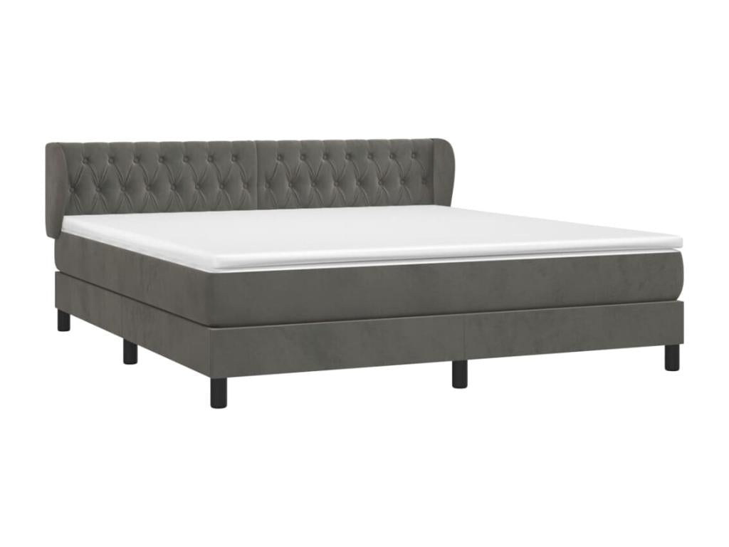 Upholstered bed base and mattress, Dark Grey, 160x200cm, Velvet