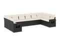 10-piece garden furniture set with cushions, black woven resin