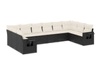 10-piece garden furniture set with cushions, black woven resin