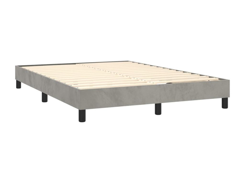 Upholstered bed base with mattress and LED light, light grey, 140x200 cm, velvet, 61015HXWL