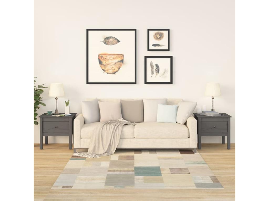 Side tables, 2 pcs, Grey, 50x50x49 cm, Solid pine wood