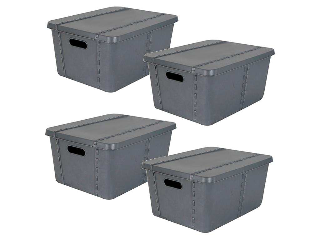 4x Life Story Storage Box with Lid, Small 15L, Anthracite Grey 44018EHGY