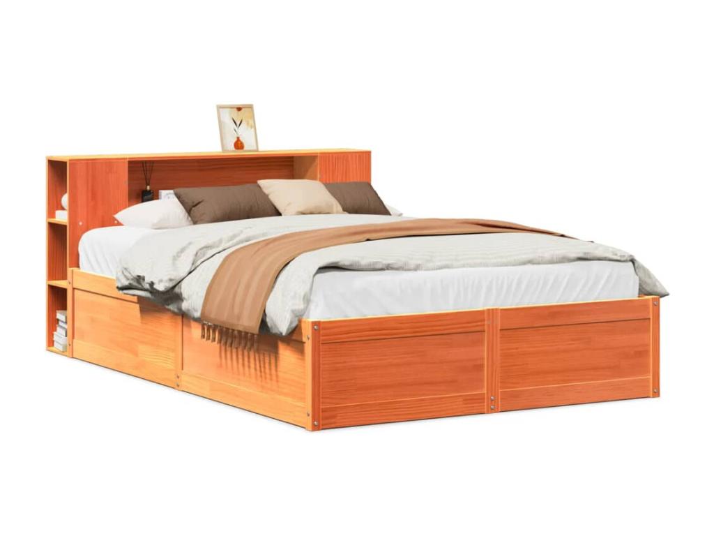 Bed frame without mattress, brown wax finish, 160x200cm, solid pine wood, 34261ZDEA