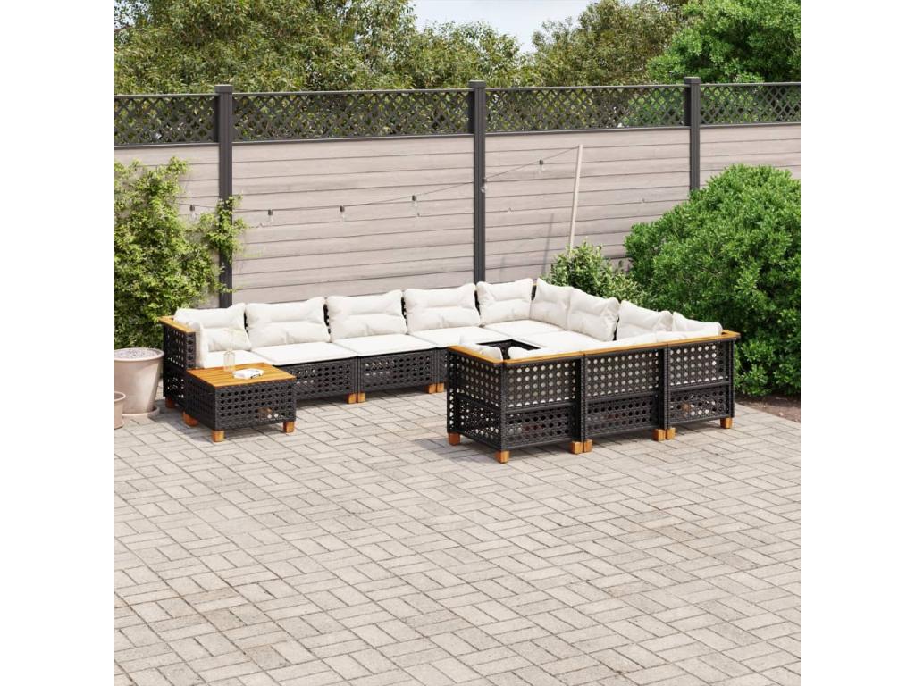 11-piece garden furniture set with cushions, black resin wicker, 40823NSMR