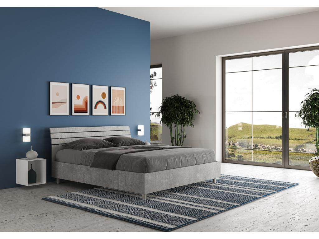 Bohometop 160x190 Double Raised Container Bed with Slanted Headboard in Concrete Bohometop 84159ZBQP