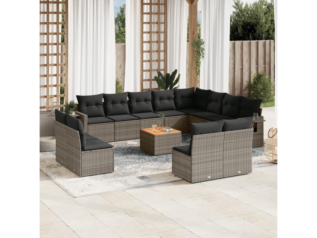 13-piece garden furniture set with cushions, grey wicker resin 93024WXBQ