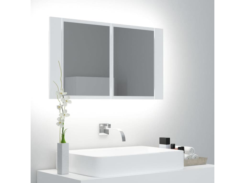 Bathroom cabinet with LED mirror, white, 80x12x45