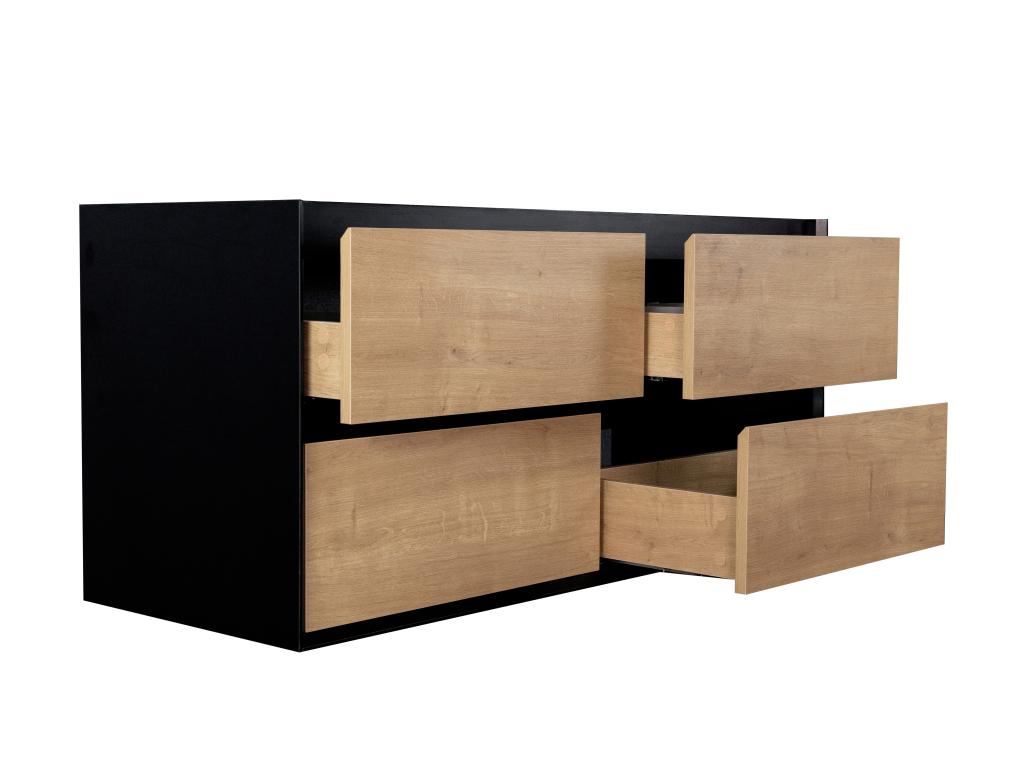 Wall-hung bathroom vanity unit with inset basin - Light natural and black - 120 cm - Homelumiere