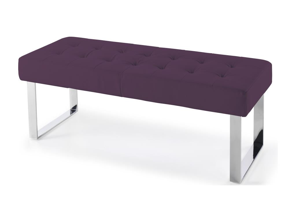 Upholstered bench in purple faux leather with stainless steel legs, Dez 120cm