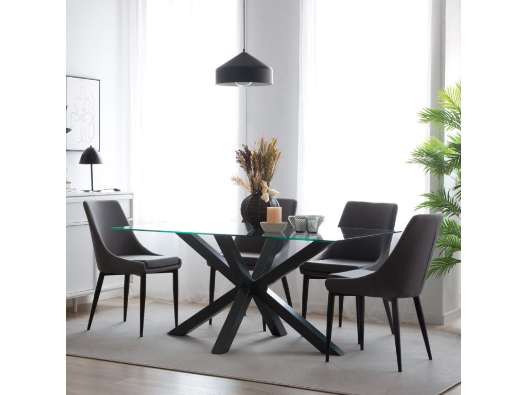 Metal and glass dining table, anthracite grey, 180x75