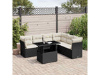 7-piece garden furniture set with cushions, black woven resin