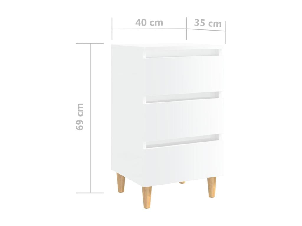 Bohometop - Bedside tables with wooden legs, 2 pcs, glossy white, 40x35x69 cm, 72580NDJG
