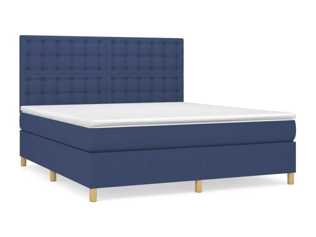 Upholstered bed base with mattress, blue, 180x200 cm, fabric
