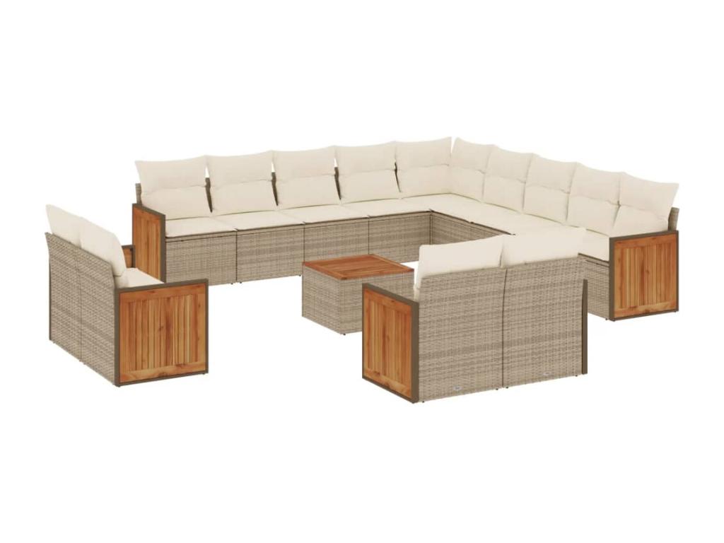 Garden furniture set with cushions, 14 pieces, beige woven resin