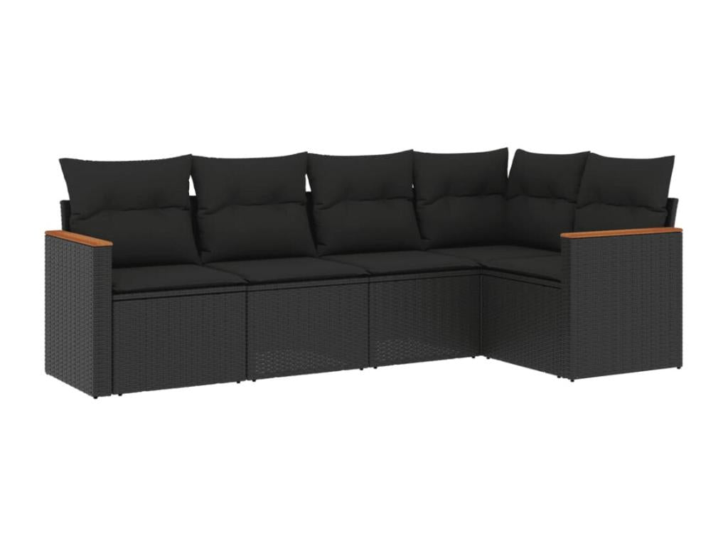 5-piece garden furniture set with cushions, black resin wicker, 62549SKMY