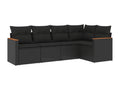 5-piece garden furniture set with cushions, black resin wicker, 62549SKMY