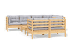 8-piece garden furniture set with grey cushions, solid pine wood, 31795HQTS
