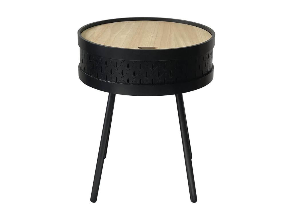 Bohometop - Black Side Table with Storage and Wood-Effect Top 19949YSVF