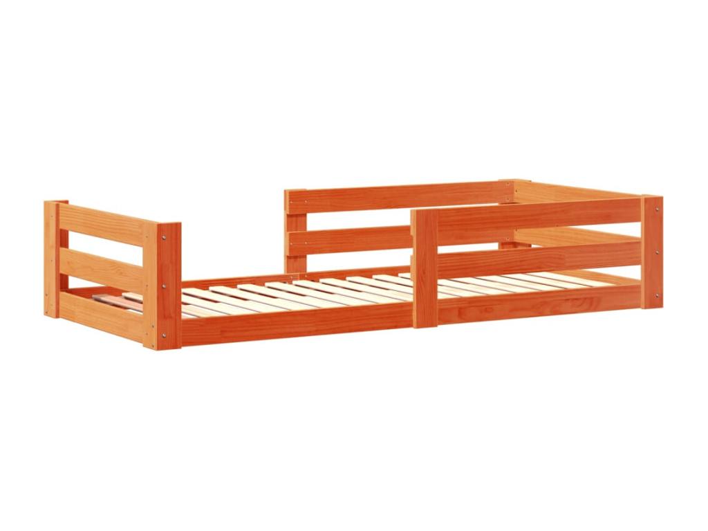 Bed frame without mattress, brown wax finish, 80x200 cm, solid pine wood, 77648BYNP