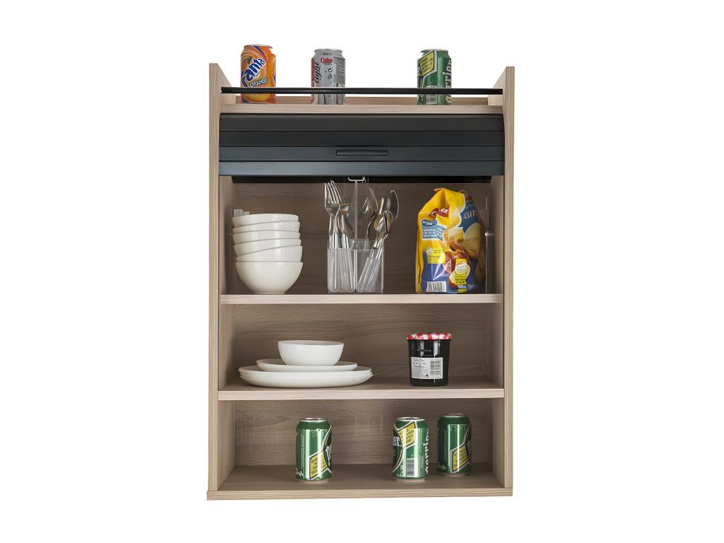 Kitchen storage cabinet with sliding door, wood/black - Bohometop 22196HYPM
