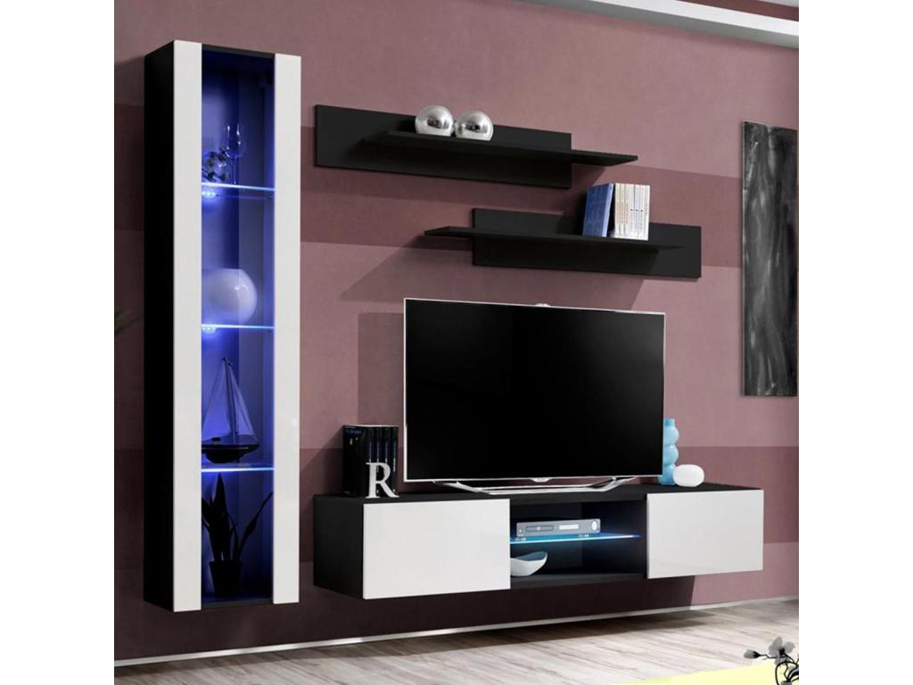 Homelumiere 210cm White/Black Designer Wall-Mounted TV Unit