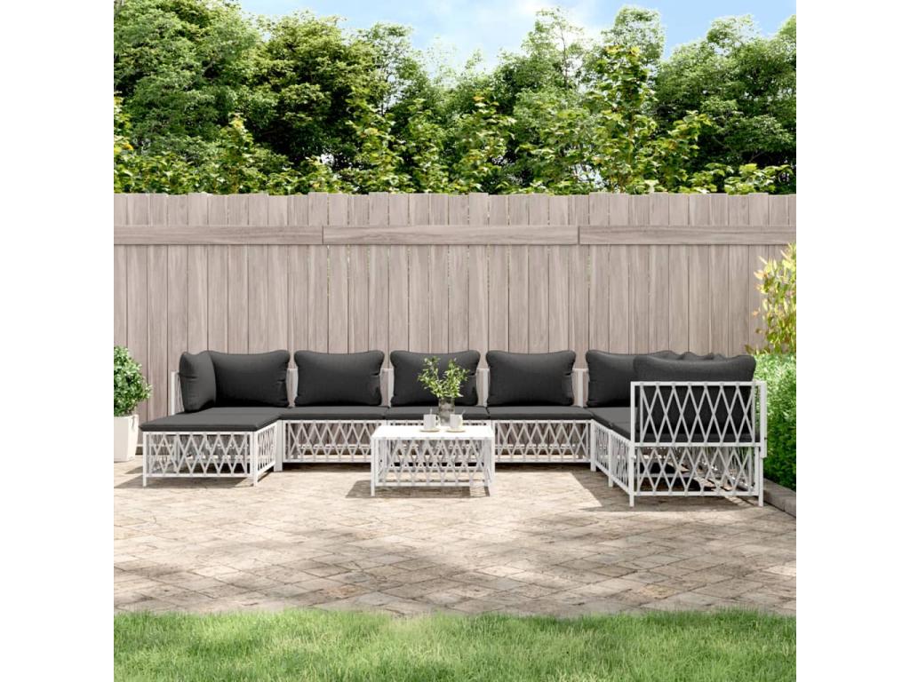 9-piece garden furniture set with cushions, white steel, 69364JELE