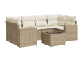 7-piece garden furniture set with cushions, beige woven resin, 82161RFUM
