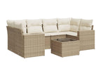 7-piece garden furniture set with cushions, beige woven resin, 82161RFUM