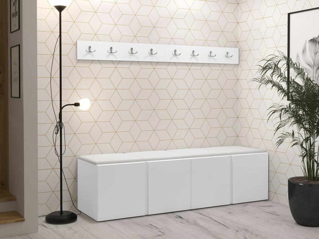 Homelumiere 276 entryway unit, 168x46cm, white laminate - faux leather, freestanding or wall-mounted
