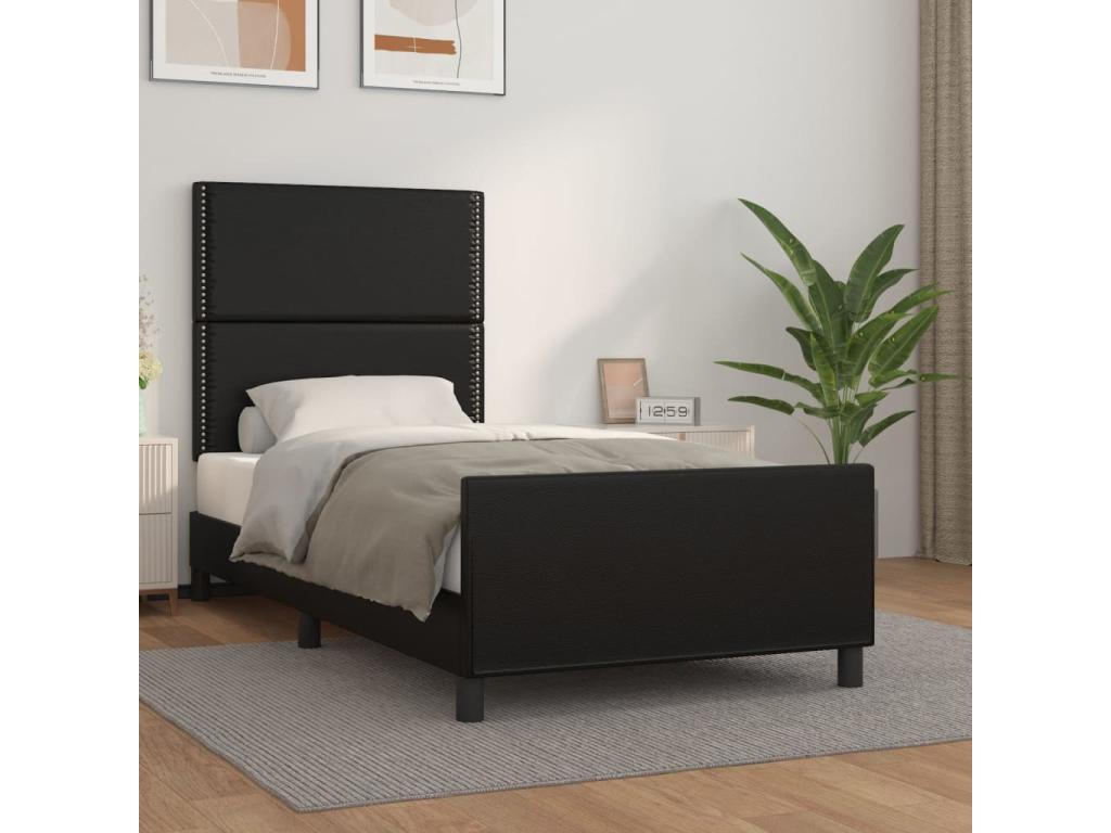 Black faux leather bed frame without mattress, 80x200 cm