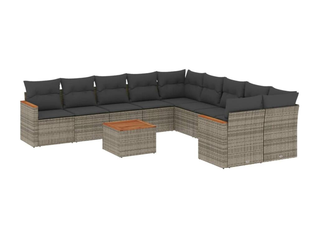11-piece garden furniture set with grey resin wicker cushions