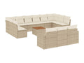 14-piece garden furniture set with cushions, beige woven resin, 15011NBVR