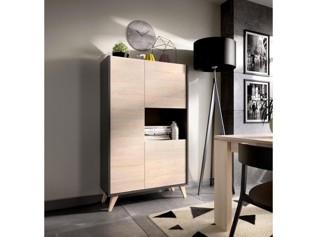 Bohometop Highboard - 3 Doors / 1 Niche - Oak / Anthracite Finish 80006HBFE