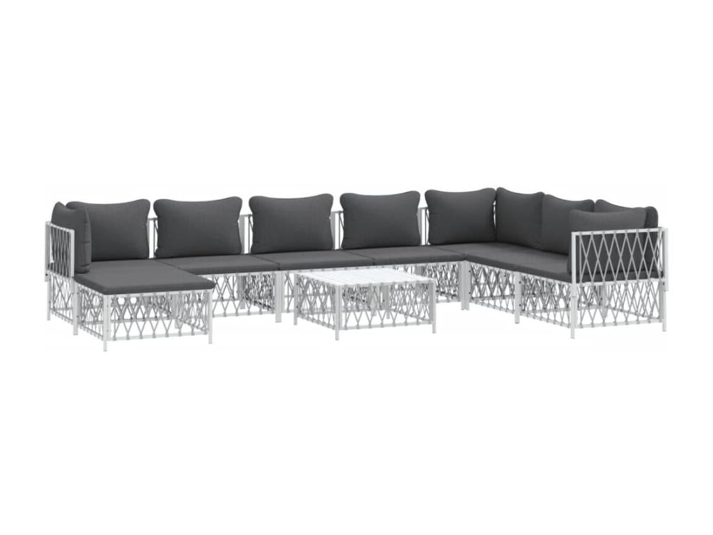 9-piece garden furniture set with cushions, white steel, 69364JELE