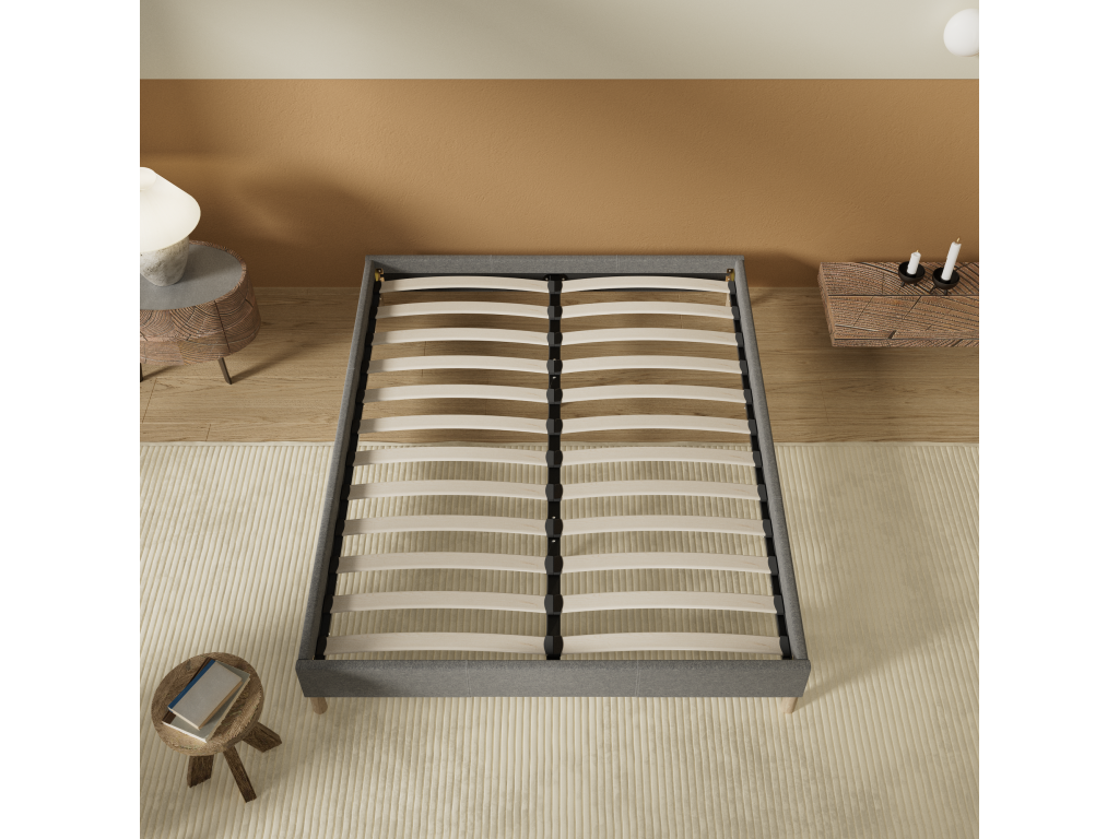 Bed base 160x200 cm, Grey fabric upholstery, Wooden legs, 68685KTRR