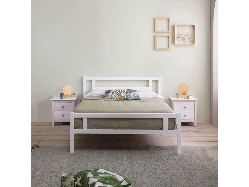 Homelumiere - Bedside Table with 2 Drawers, Solid Wood, White