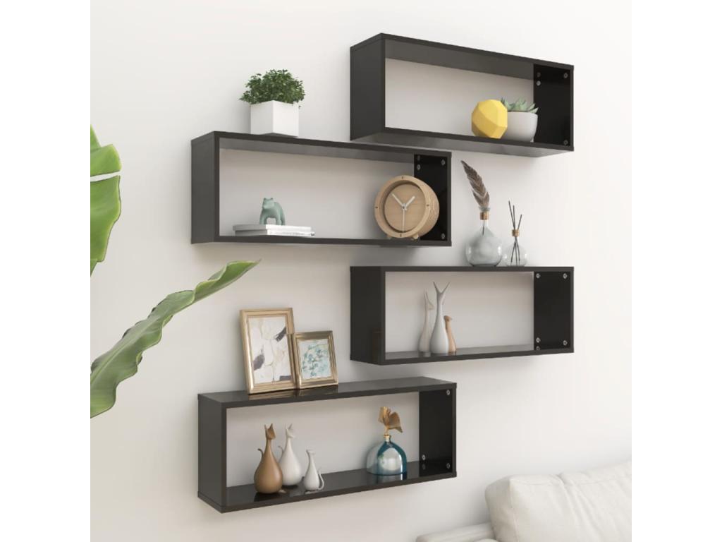 Bohometop wall shelves, 4 pcs, black, 60x15x23 cm, 06866BNQT