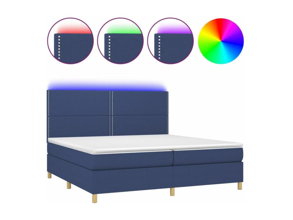 Bed base with Homelumiere bed light and mattress with LED light, blue, 200x200 cm, fabric