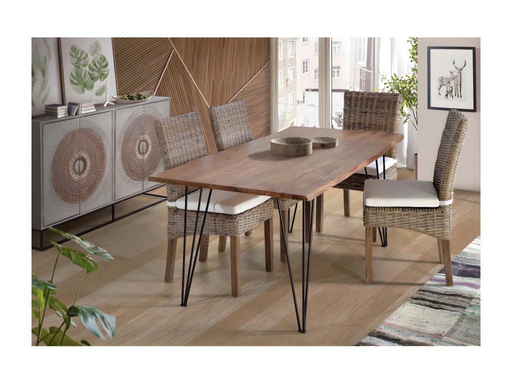 Brown Wood and Metal Dining Table 180x90x76cm - Homelumiere