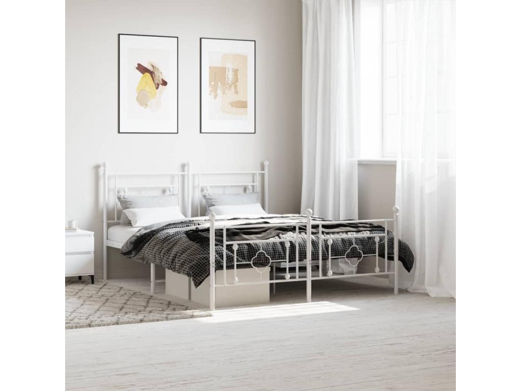 Metal bed frame without mattress and white footboard 160x200 cm 85672NYJB