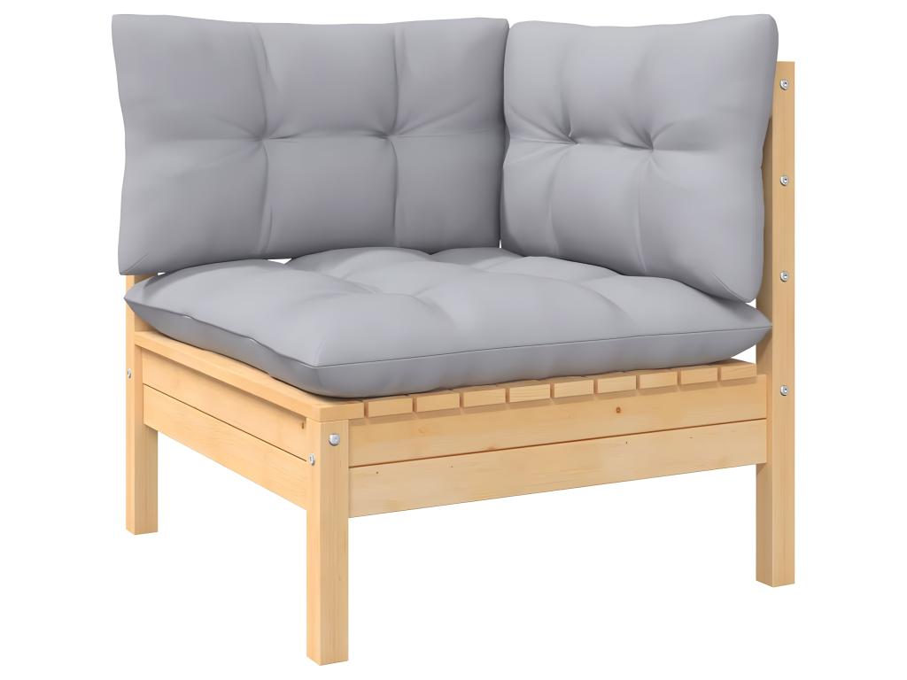 9-piece garden furniture set with grey cushions, solid pine wood, 81335CYYE