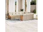 11-piece garden furniture set with beige resin wicker cushions