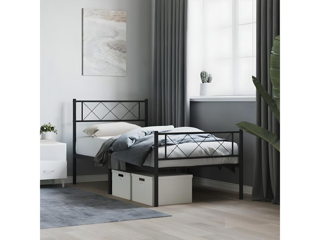Metal bed frame with headboard and footboard, black, 90x200 cm, 58076CMGI