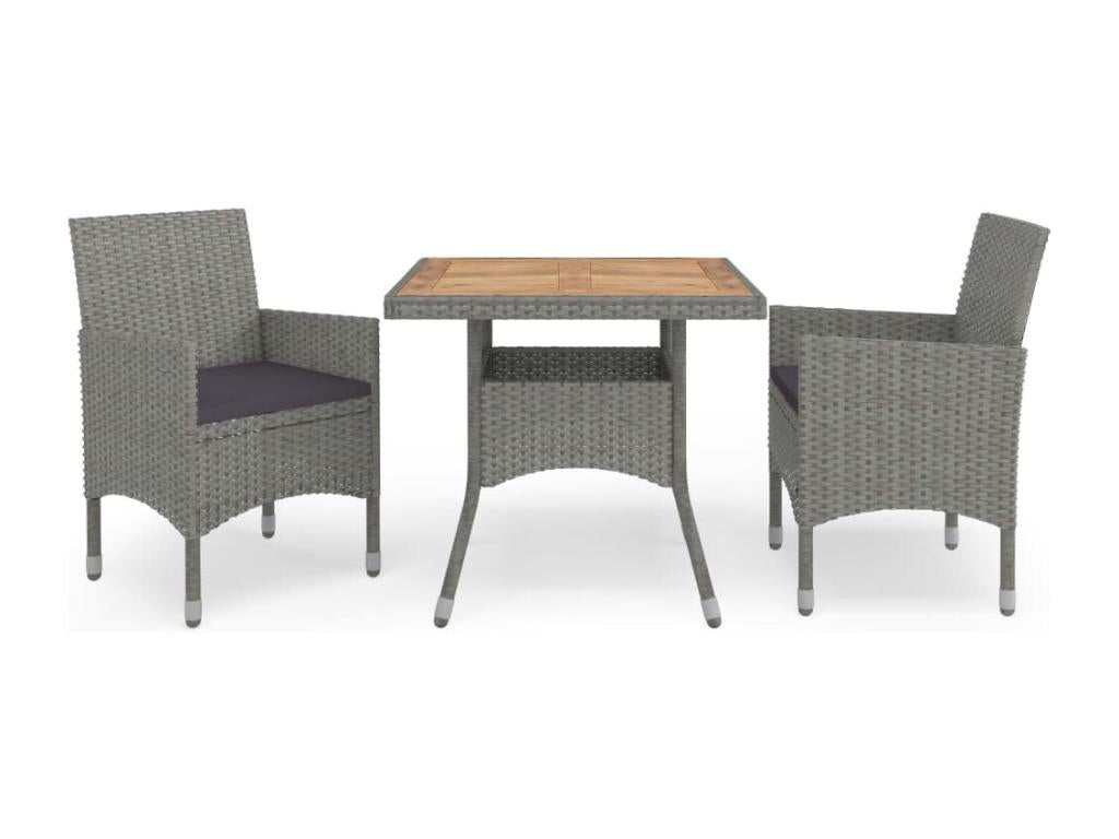Bohometop 79127EZKN 3-Piece Garden Dining Set in Grey Wicker Resin