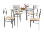 Dining Table and 4 Chairs Set, Metal Frame, Glass Kitchen Table for Dining Room, Kitchen, Restaurant, Living Room 21678EVMF
