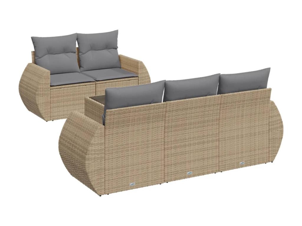 6-piece garden furniture set with cushions, beige woven resin 06756KDVX