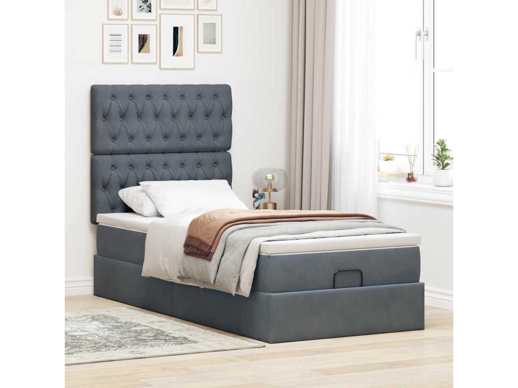 Ottoman bed frame with dark grey velvet mattress 90x190 cm 91328SWGF
