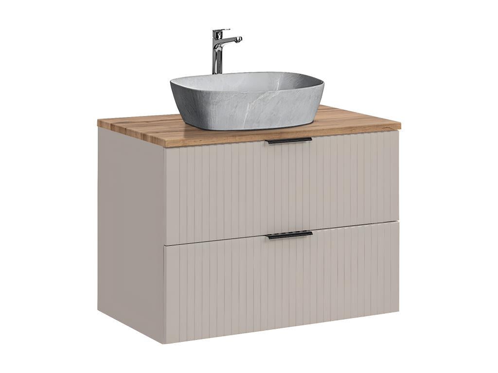 Bohometop Cashmere Wood and Stone Effect 80cm Single Sink Vanity Unit and Tall Cabinet 84480WMFM