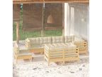 8-piece garden furniture set with cream cushions, solid pine wood