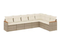 7-piece garden furniture set with cushions, beige woven resin